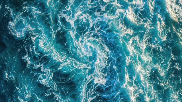 Turquoise ocean waves swirling with white foam