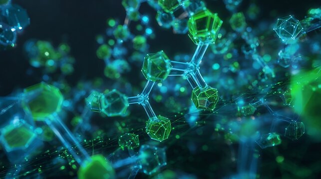Visualization of quantum computing accelerating drug discovery glowing holographic molecular structure protein folding simulation floating above server grid clean medical blue green color palette