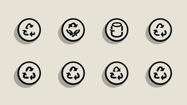 Eco-friendly recycling and sustainability icons set for environmental protection, waste management, and green living concepts
