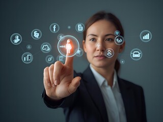 Elegant businesswoman connecting with social media