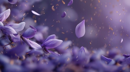 Purple flowers dance in the breeze under a soft light during a serene spring afternoon