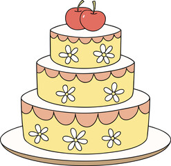 Charming flat design three tiered cake illustration
