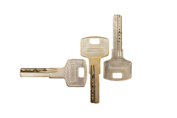 Three metal keys isolated	