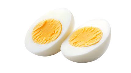 Two halves of a hard boiled egg isolated on transparent background , ai generated image.