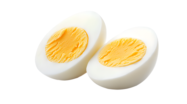 Two halves of a hard boiled egg isolated on transparent background , ai generated image.