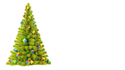 Isolated holiday Christmas tree with ornament diamonds and beads, evergreen fir, holiday, studio