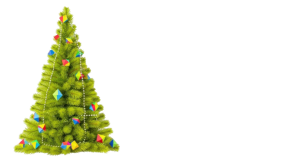 Isolated holiday Christmas tree with ornament diamonds and beads, evergreen fir, holiday, studio