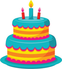 Vibrant and colorful layered birthday cake illustration