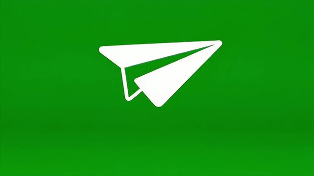 White paper airplane icon launching from blue button animation.