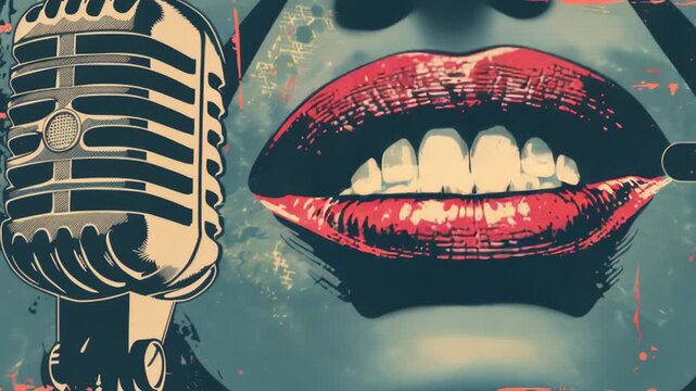 Video A close-up view of a person's mouth and a microphone, suitable for use in presentations, speeches, or music-related contexts