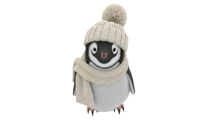 Isolated penguin in winter hat and scarf for cold weather season, Christmas, holiday images