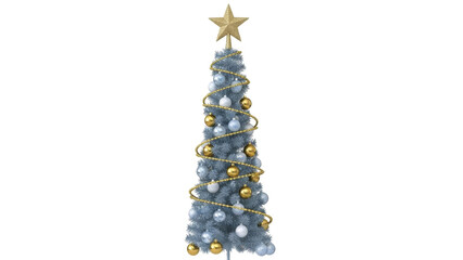 Isolated Christmas tree decorated with garland and ornaments on a neutral background festive