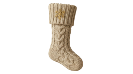 Isolated cable knit Christmas stocking for holiday decoration; New Year decorative element