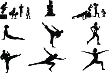 Silhouette collection of people exercising and practicing sports