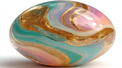 Obraz premium Colorful Swirled Egg with Glitter Overlay for Decorative Purposes