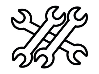 Three crossed wrenches form a symmetrical graphic illustration representing tools and repair.