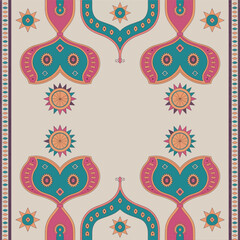 Naklejka premium Rajasthani Traditional Pattern Geometric Floral Design Vibrant Colors