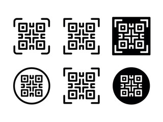 A collection of various QR code icons is presented, showcasing different styles and framing for digital information scanning.