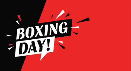 Dynamic Boxing Day promotional message on a vibrant red and black graphic background for advertising and sales events