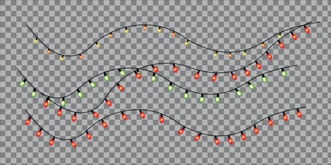 String Garland With Colorful Light Bulbs. Christmas Lights Decoration.