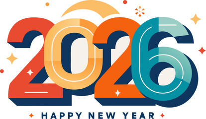 Vibrant 2026 new year design with festive colors and geometric shapes for holiday celebrations
