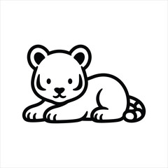 Adorable Lying Tiger Cub Illustration in Black and White Outline