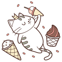 SVG art: A Relaxed American Shorthair in a Ice cream party vibe with with a tiny crown, tinted with Scoops & Swirls tones