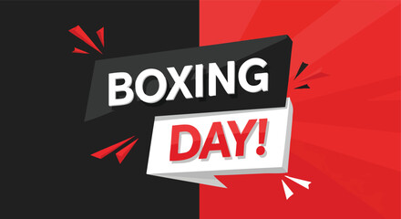 Boxing Day promotional text on a dynamic red and black background for holiday sales and celebration graphics