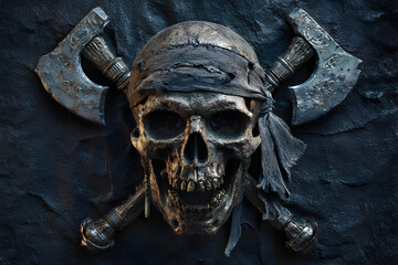 Pirate symbol with grim skull and torn bandana for nautical themed design