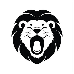 Smiling lion head illustration roaring, happy, and majestic wildlife icon