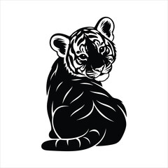 Adorable Tiger Cub Silhouette Vector Illustration