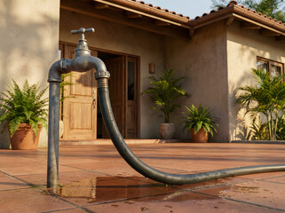 Outdoor Water Tap Near Rustic House