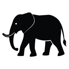Minimalist solid black silhouette of an elephant walking isolated on white background