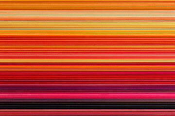 close-up of many vibrantly colored pencils arranged in horizontal rows forming a beautiful rainbow gradient pattern