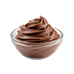 Swirl of rich chocolate cream in a glass bowl, sweet dessert topping closeup