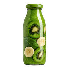 Green detox smoothie bottle with fresh kiwi, banana, and spinach. healthy drink.