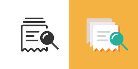 Receipt bill as financial audit icon simple vector modern graphic design illustration set line stroke outline, flat paper invoice details history review sign symbol pictogram, tax transaction inspect
