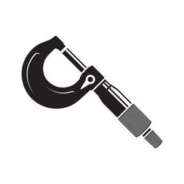 📏 Industrial Micrometer Measurement Tool Silhouette Vector Icon