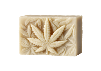 Carved Soap Bar with Cannabis Leaf Pattern isolated on a transparent background