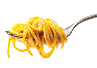 Spaghetti on a fork isolated on a transparent background 