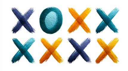 Obraz premium Abstract graphic design of artistic tic-tac-toe shapes in light colors watercolor style high fidelity