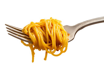 Spaghetti with Sauce on Fork isolated on a transparent background