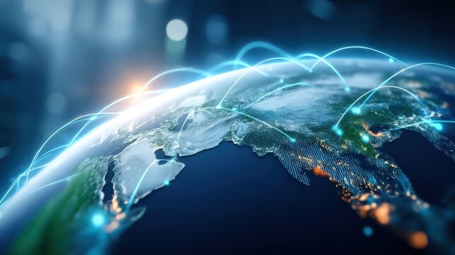 Global connectivity revolution digital world technology visualization urban environment aerial view future concepts