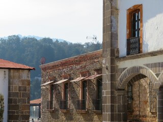 old colonial architecture of a small Christmas magical town-pueblo magico- of Tlalpujahua in Michoacan, Mexico