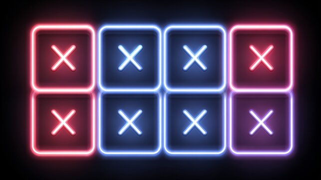 Neon glowing abstract design tictactoe grid futuristic environment graphic shapes in light high fidelity view