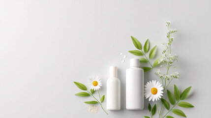 Botanical herbal fragrance beauty products on a white background