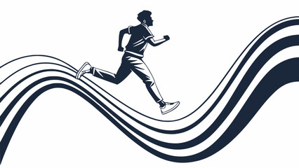 A silhouetted runner navigates abstract flowing lines in a dynamic composition