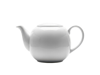 White ceramic teapot isolated on background, elegant porcelain for hot beverages
