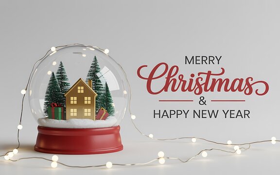Enchanting christmas snow globe with festive lights and merry christmas greeting