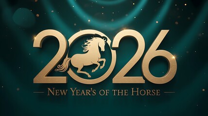 Golden 2026 chinese new year of the horse with majestic equine silhouette